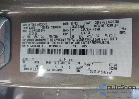 2014 Ford Escape Se from USA, damaged, VIN 1FMCU0GX6EUB39937